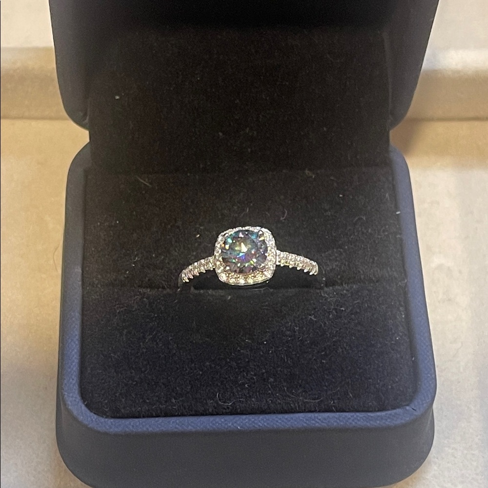 Peacock Blue 1ct Moissanite Sterling Silver Ring